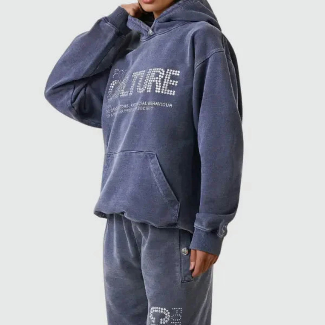 Donna Sweatshirt Casual com Capuz e Estampa Gráfica