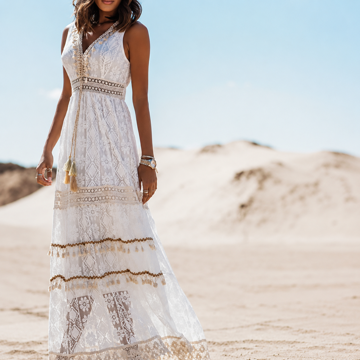Donna Abito Maxi Smanicato Ricamato | Vestito Mare