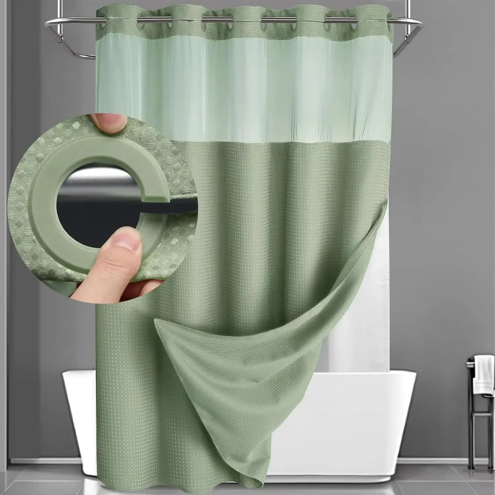 Cortina de ducha para baño, repelente al agua, estructura de waffle, juego con ventana