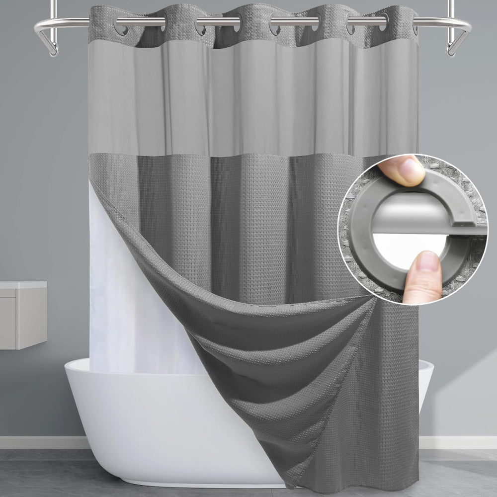 Cortina de ducha para baño, repelente al agua, estructura de waffle, juego con ventana