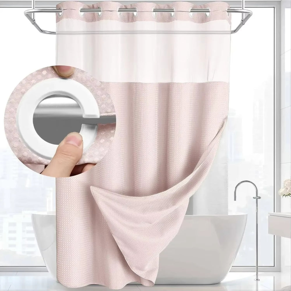 Cortina de ducha para baño, repelente al agua, estructura de waffle, juego con ventana