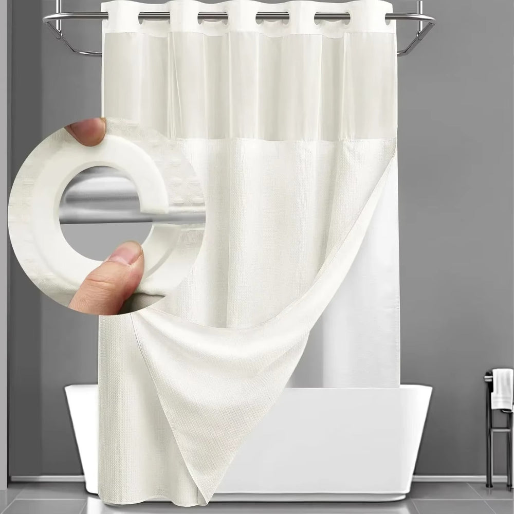 Cortina de ducha para baño, repelente al agua, estructura de waffle, juego con ventana