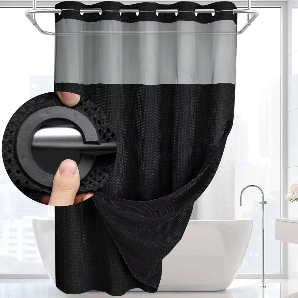 Cortina de ducha para baño, repelente al agua, estructura de waffle, juego con ventana