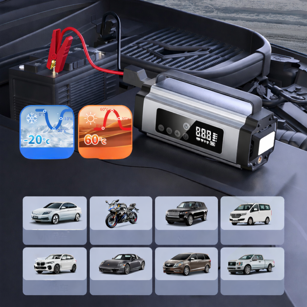 Portable Car Jump Starter Air Compressor Charging Function