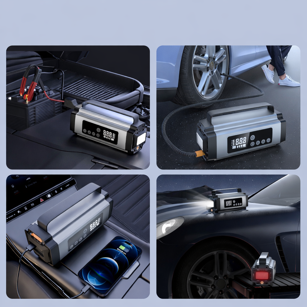 Portable Car Jump Starter Air Compressor Charging Function