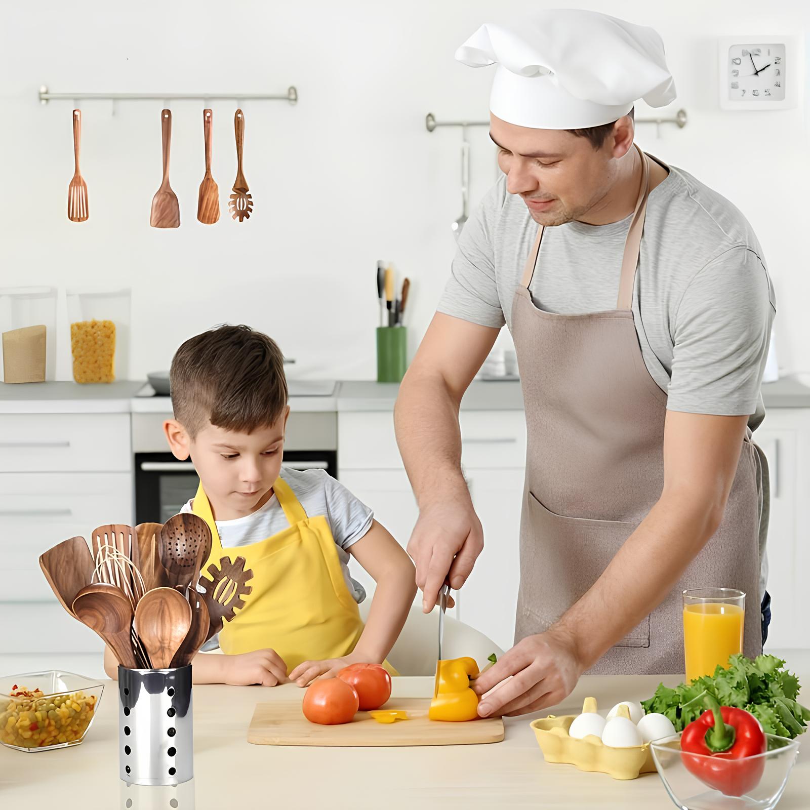 Set Utensili Cucina Teak Supporto Cucina Quotidiana