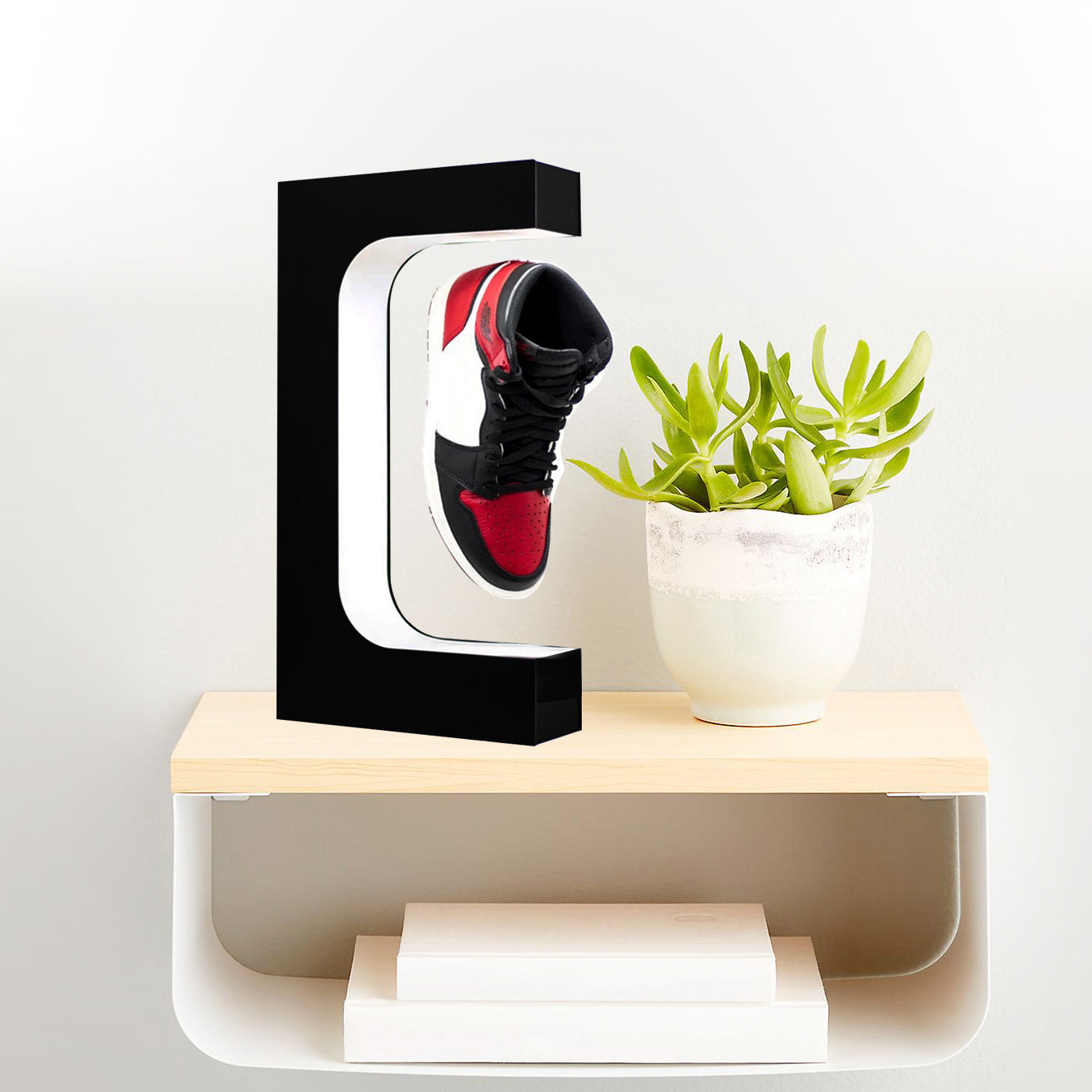 Expositor flutuante para calçado com lâmpada LED