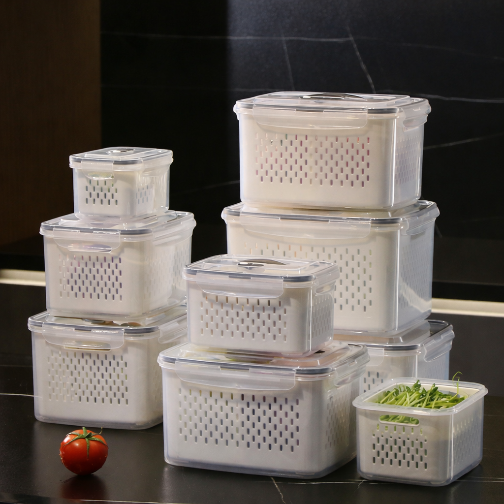 Set de recipientes herméticos para refrigerador, cajas de almacenamiento para frutas y verduras, a prueba de fugas