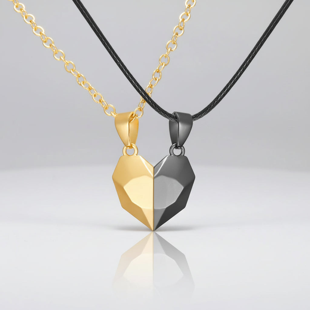 Collana Ciondolo Forma Cuore Accenti Dorati Argento