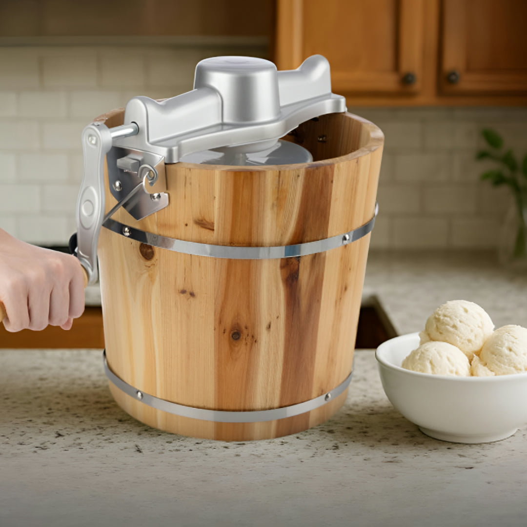 Vintage Wooden Ice Cream Maker Electric Crank Refrigeration