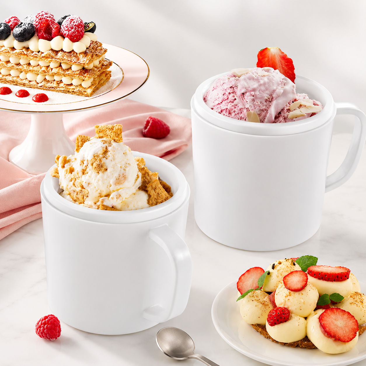 Automatic Double Basket Ice Cream Maker for Home Desserts