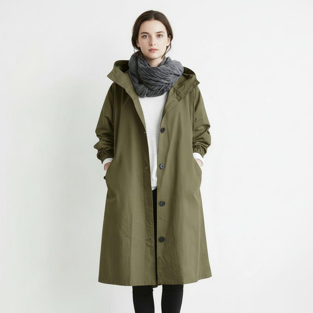 Dames Trenchcoat Waterdicht Lange Jas Capuchon Herfst Winter