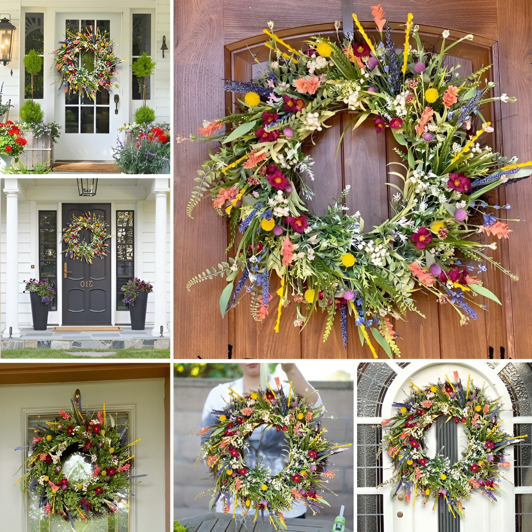 Ghirlanda primaverile decorativa floreale per porta