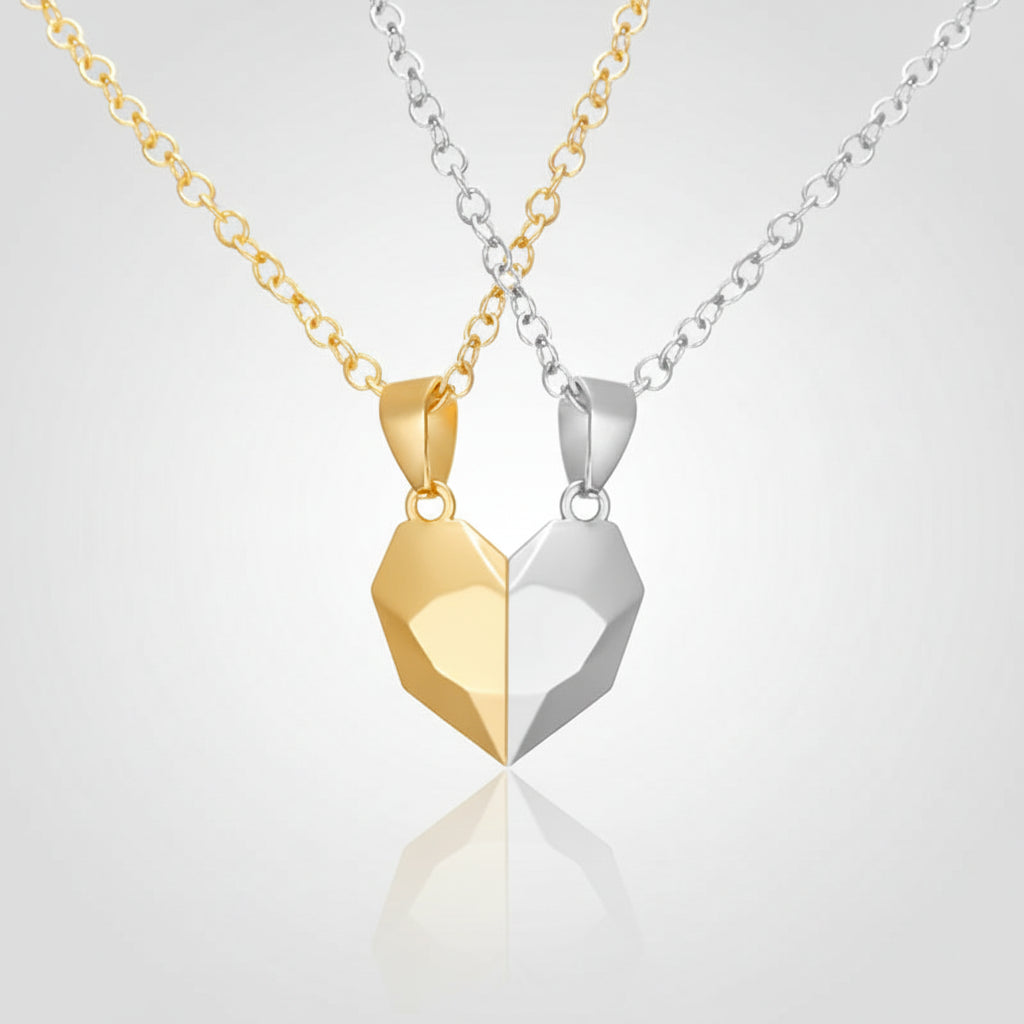 Collana Ciondolo Forma Cuore Accenti Dorati Argento