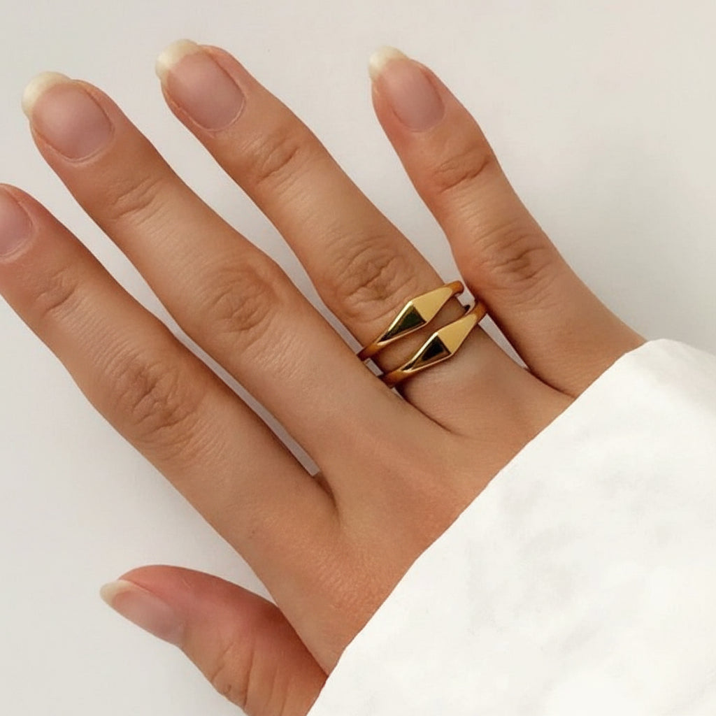 Golden Stacker Ring Stainless Steel Hypoallergenic Waterproof