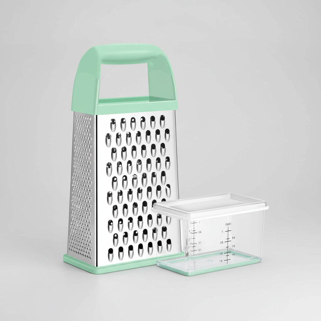 RVS Keukenrasp Antislip Basis Afneembaar Bakje 4 Zijdige Rasp