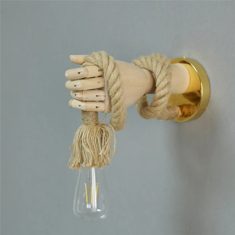 RetroHand - Industrial Rope Wall Lamp in Hand Shape