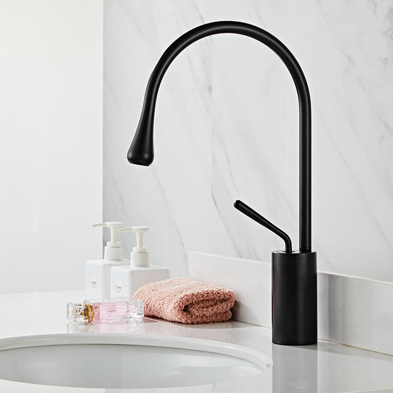 Torneira de Lavatório Estilo Gotas para Casa de Banho Giratória Torneira de Cascata