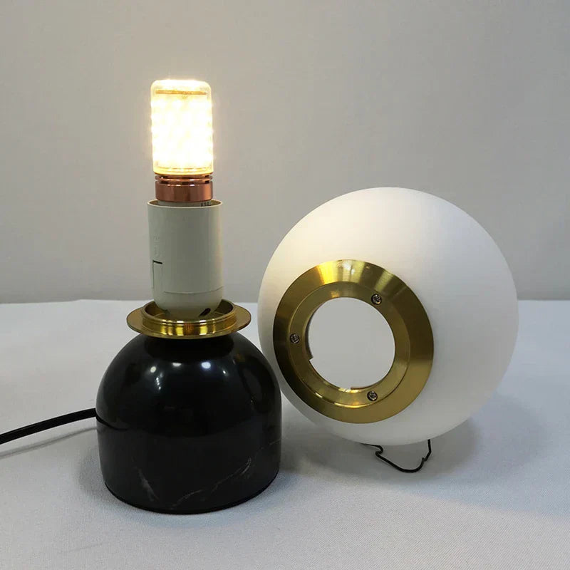 MarbleLume - Modern Marble Table Lamp with Round Glass Shade | Stylish Lighting