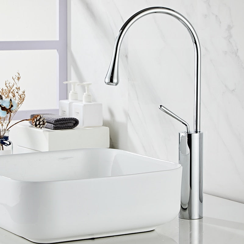 Torneira de Lavatório Estilo Gotas para Casa de Banho Giratória Torneira de Cascata