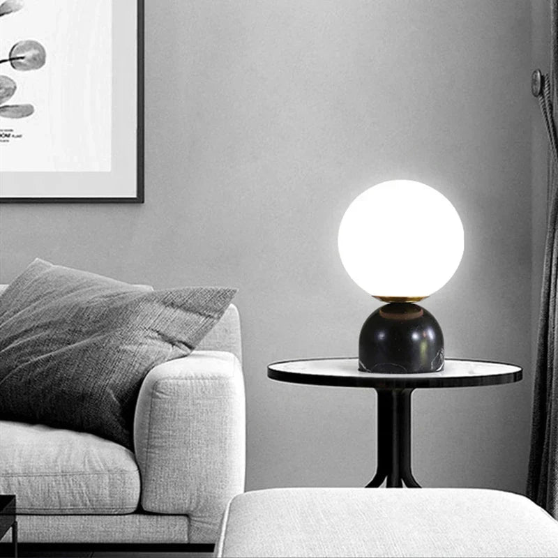 MarbleLume - Modern Marble Table Lamp with Round Glass Shade | Stylish Lighting
