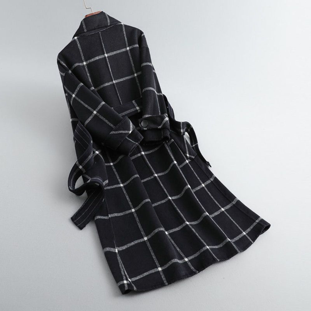 Elegant Women's Coat Checkered Pattern Wool Blend Winter