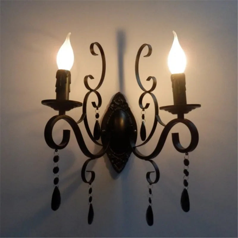 CrystalVintage - Candeeiro de Parede Preto para Sala de Estar e Quarto