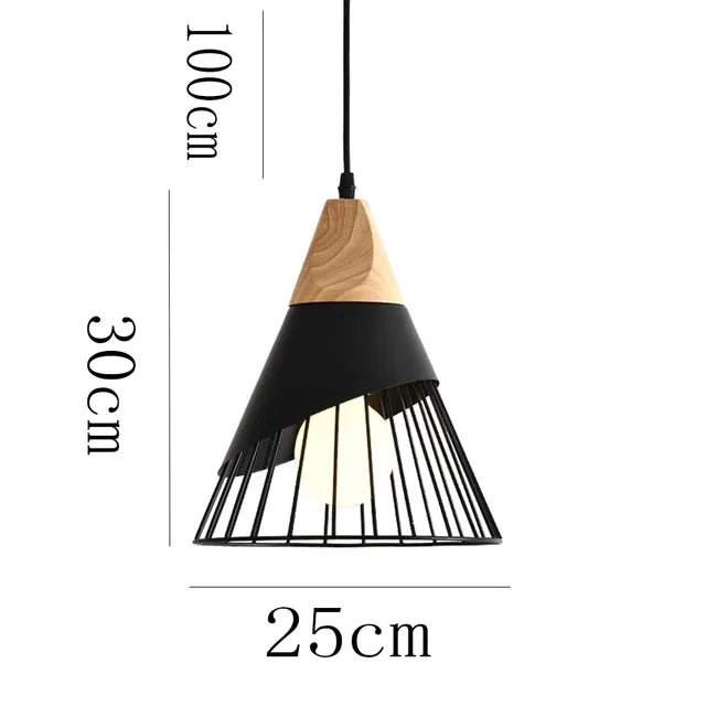 RetroCable - Lampada a sospensione vintage in metallo e legno per soggiorno e sala da pranzo