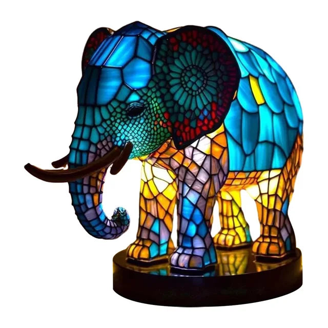 TiffanyGlow - Colorful Animal Head Night Light – Handmade Tiffany Glass-like Lamp