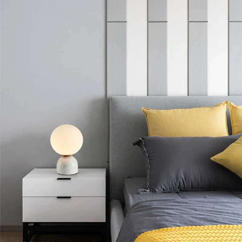 MarbleLume - Modern Marble Table Lamp with Round Glass Shade | Stylish Lighting