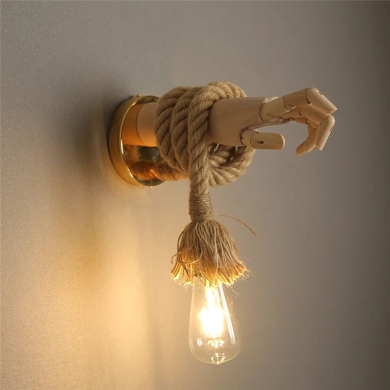 RetroHand - Industrial Rope Wall Lamp in Hand Shape