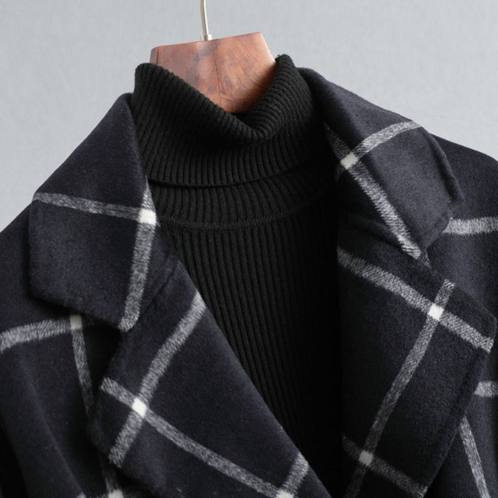 Elegant Women's Coat Checkered Pattern Wool Blend Winter