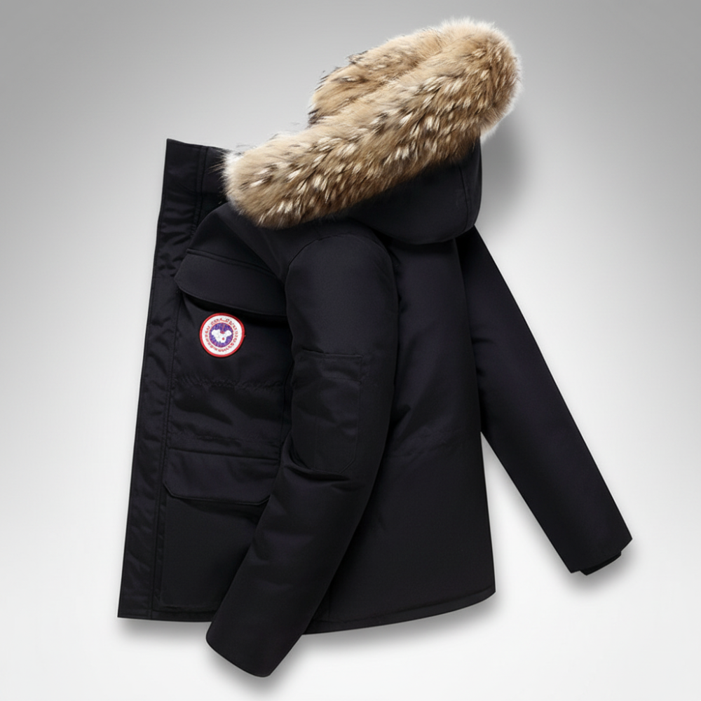 Casaco Parka de Inverno para Homem Grosso Quente com Capuz de Pêlo Médio Comprimento