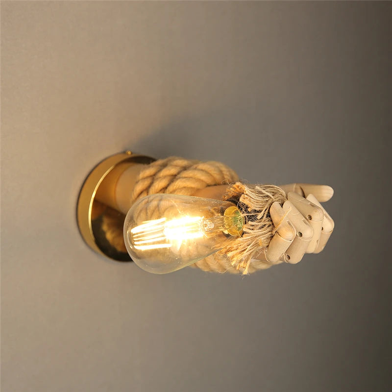 RetroHand - Industriële Touw Wandlamp in Handvorm