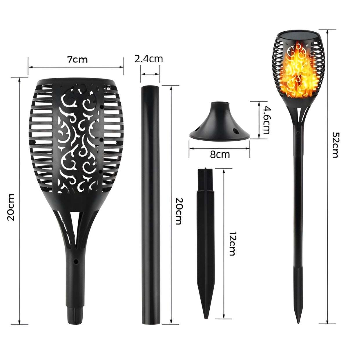 TorchLit - Iluminação Solar Exterior à Prova de Água IP65 com Chama Tremeluzente