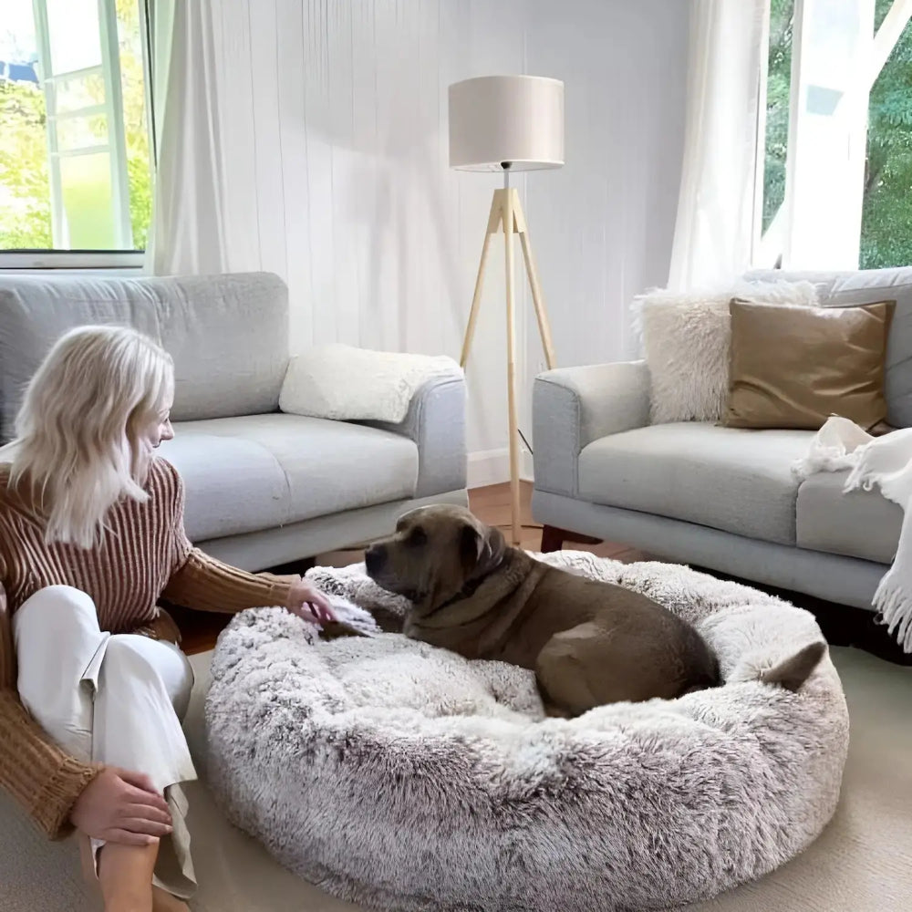 Dog Bed Round Donut Cushion Plush Calming
