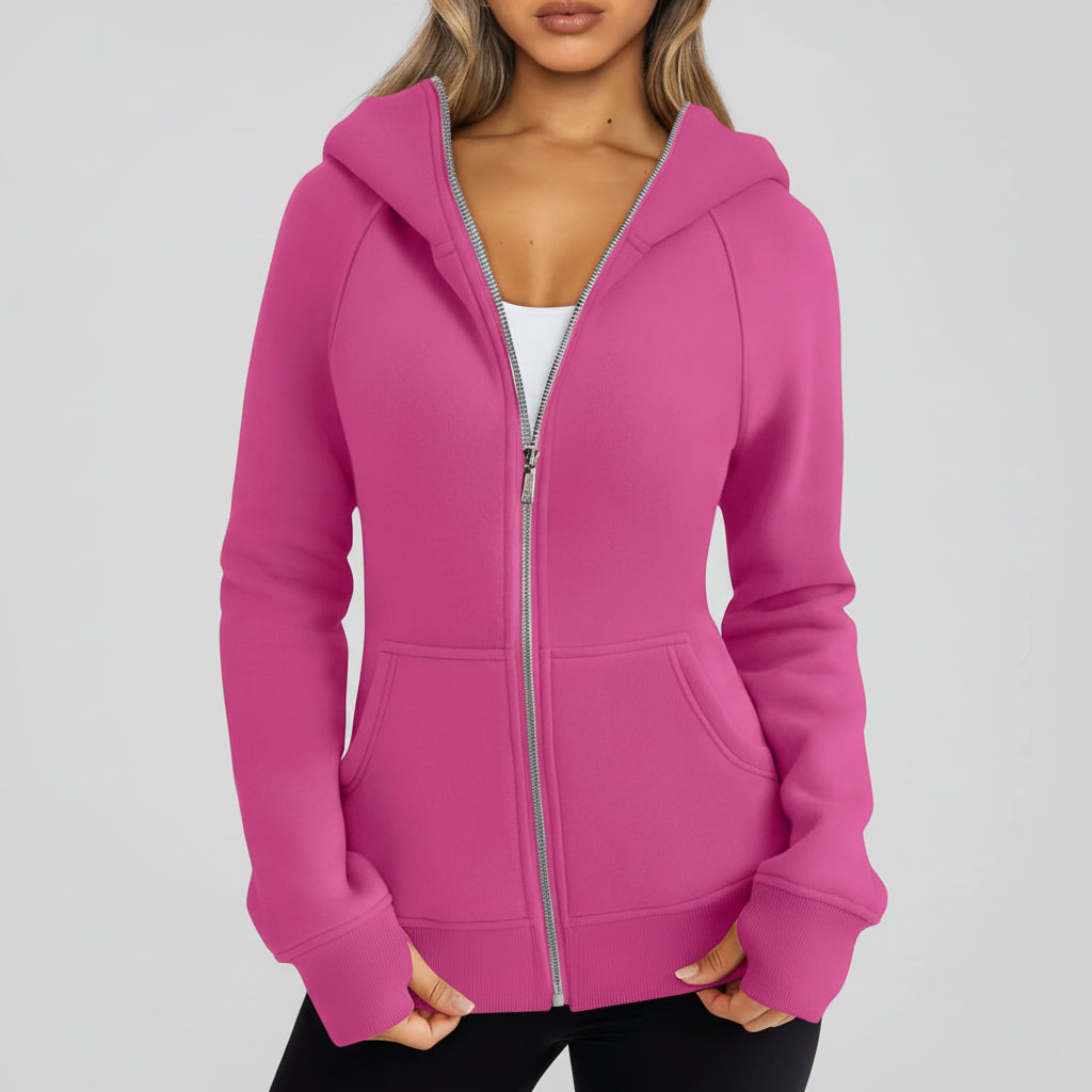 Felpa Zip Donna Slim Fit Misto Cotone Casual