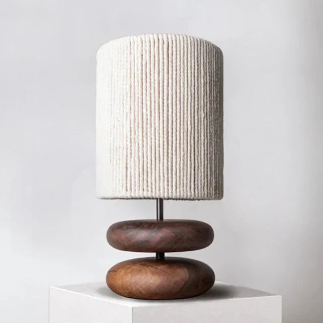 RusticGlow - Walnut Wood Table Lamp with Linen Shade – Natural Lighting for Living Room and Bedroom