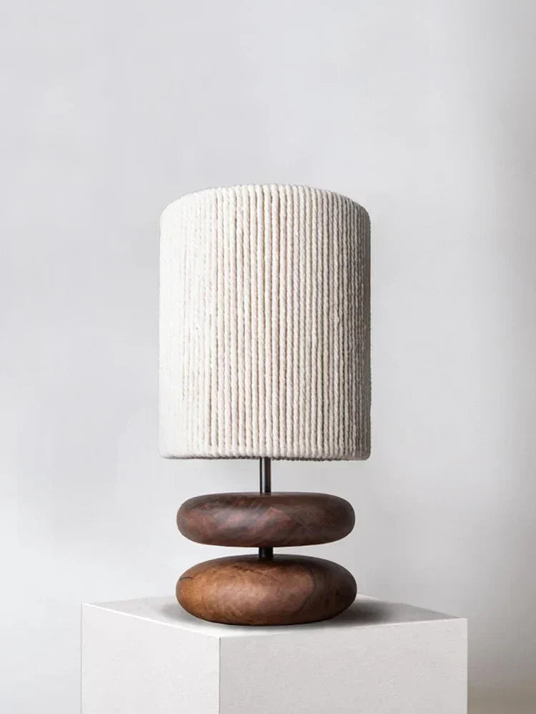 RusticGlow - Walnut Wood Table Lamp with Linen Shade – Natural Lighting for Living Room and Bedroom
