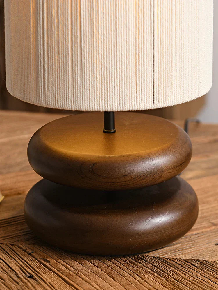RusticGlow - Walnut Wood Table Lamp with Linen Shade – Natural Lighting for Living Room and Bedroom