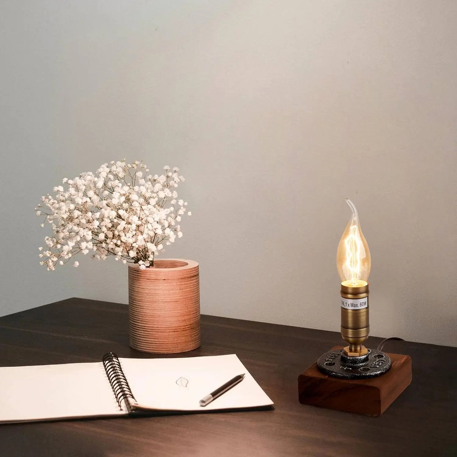 RetroWood - Wooden Table Lamp in Vintage Industrial Style