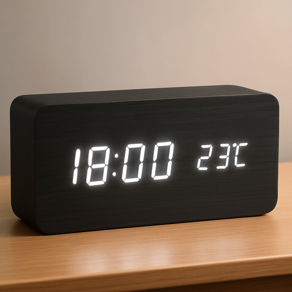 Digital Alarm Clock LED Wood Effect Display