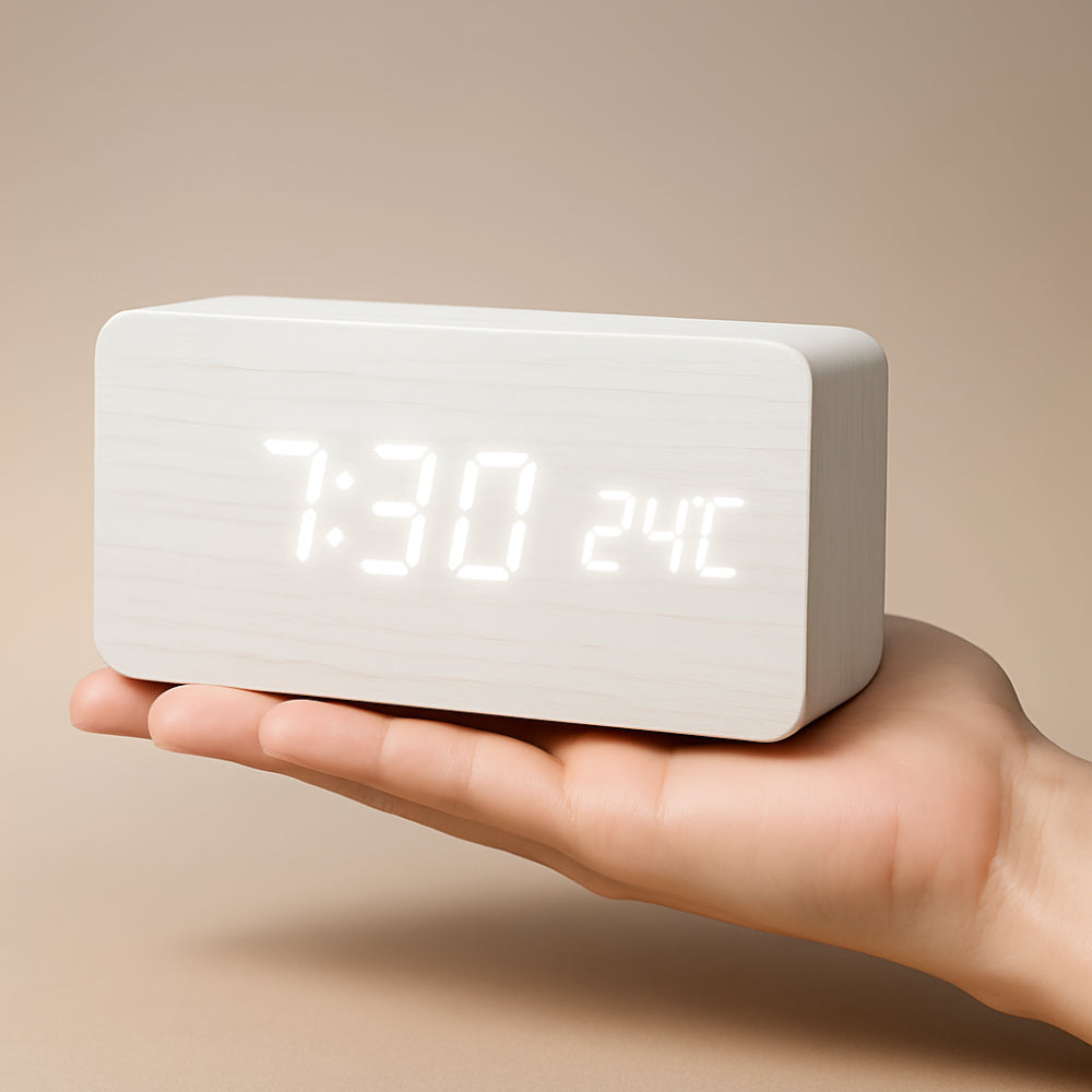 Digital Alarm Clock LED Wood Effect Display