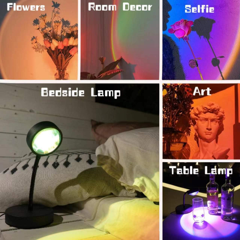 Sunset Lamp Projector - LED Nachtlamp met 16 RGB Kleuren en 360° Rotatie