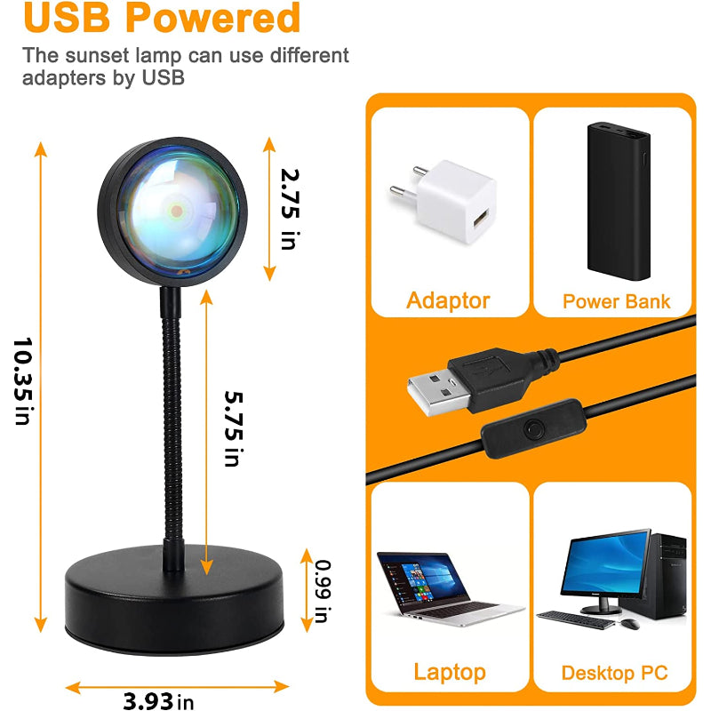 Sunset Lamp Projector - LED Nachtlamp met 16 RGB Kleuren en 360° Rotatie