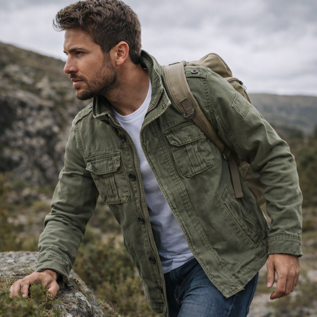 Giacca Casual Uomo a Manica Lunga Utility con Tasche Multiple