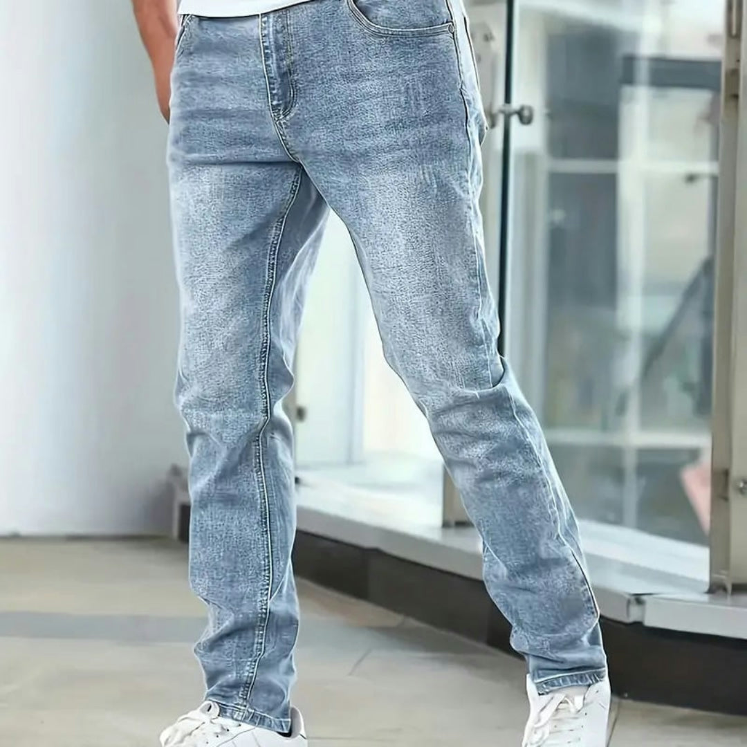 Uomo Pantaloni Slim Fit Casual Denim Stile Quotidiano