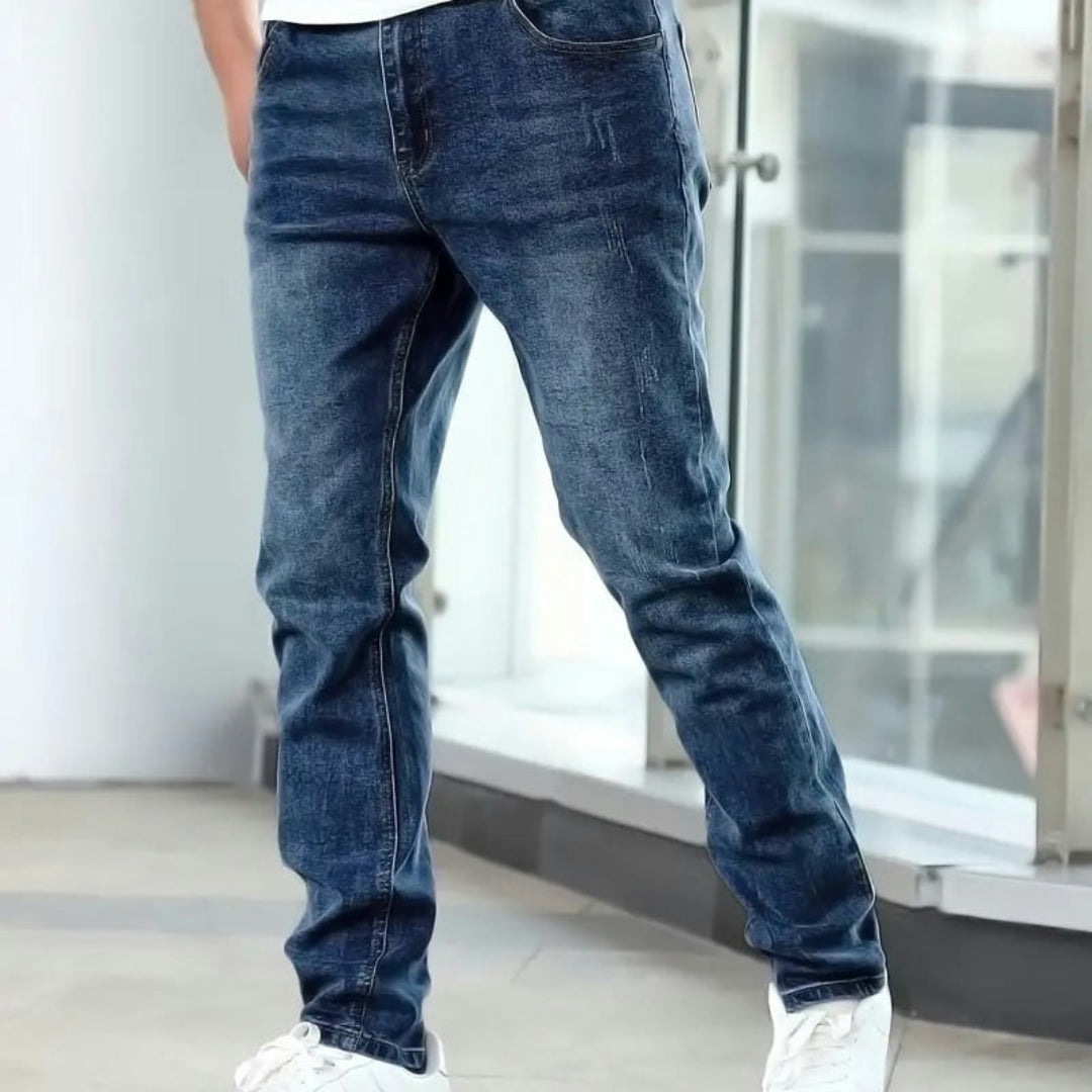 Uomo Pantaloni Slim Fit Casual Denim Stile Quotidiano