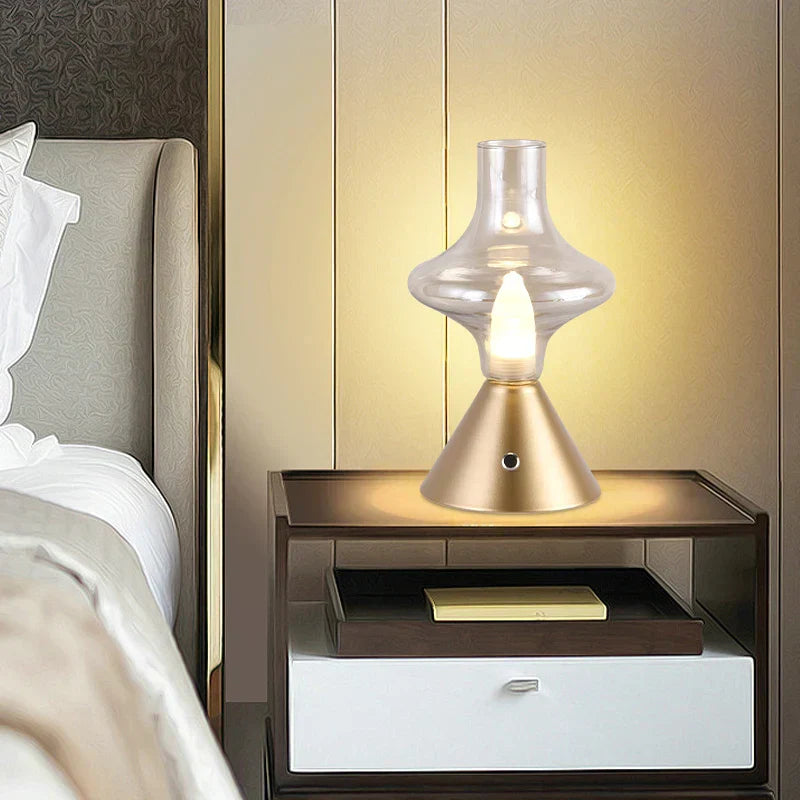 RomanticGlow - Candeeiro de Mesa em Vidro com LED Regulável – Lâmpada de Cabeceira Elegante