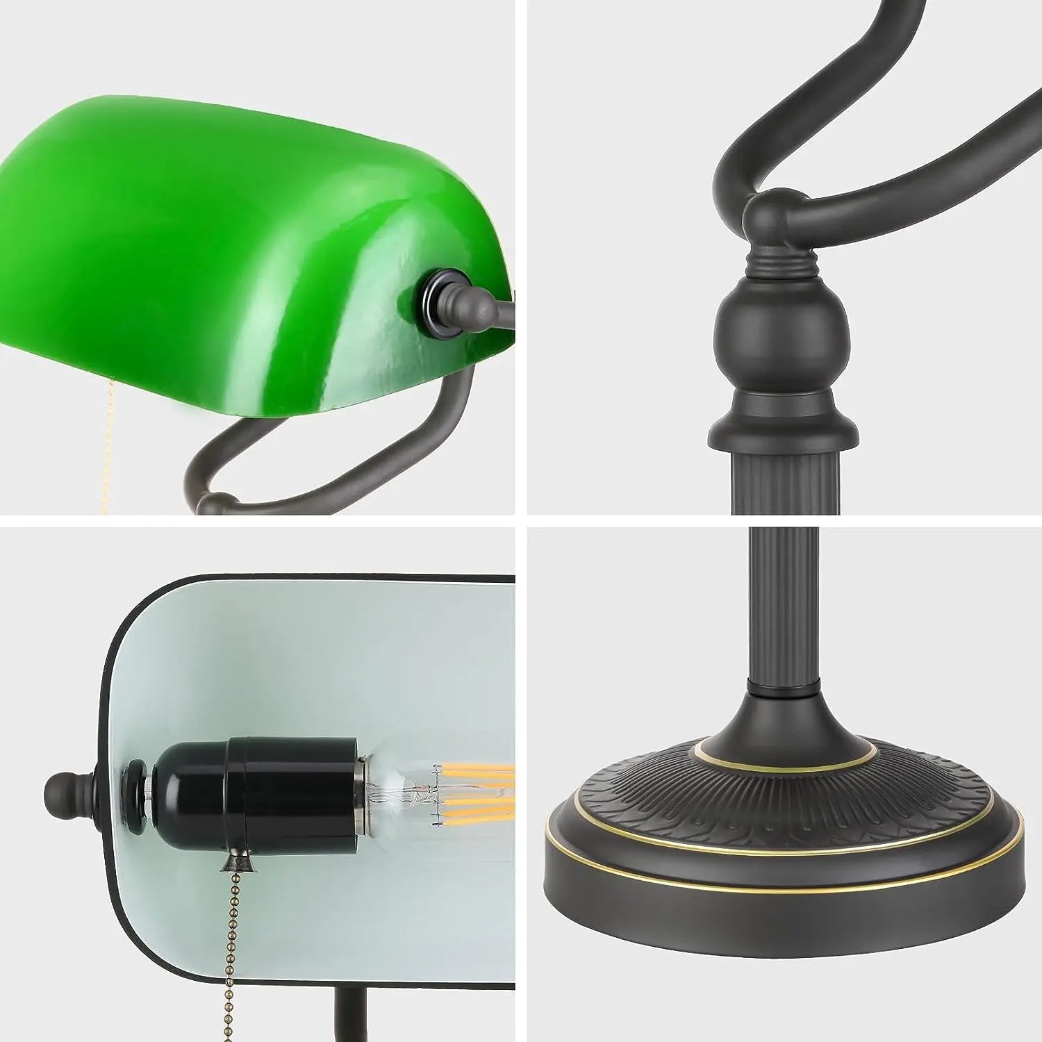 LumiBank - Classic Banker’s Lamp with Green Glass in Retro Style for Office & Living Room